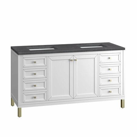 James Martin Vanities Chicago 60in Double Vanity, Glossy White w/ 3 CM Charcoal Soapstone Top 305-V60D-GW-3CSP